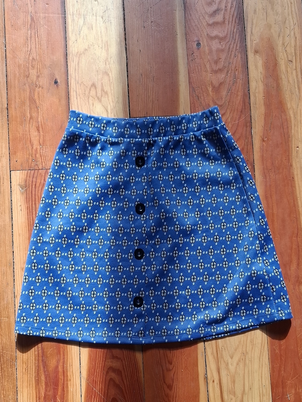 Blue Printed A-Line Button-Front Skirt